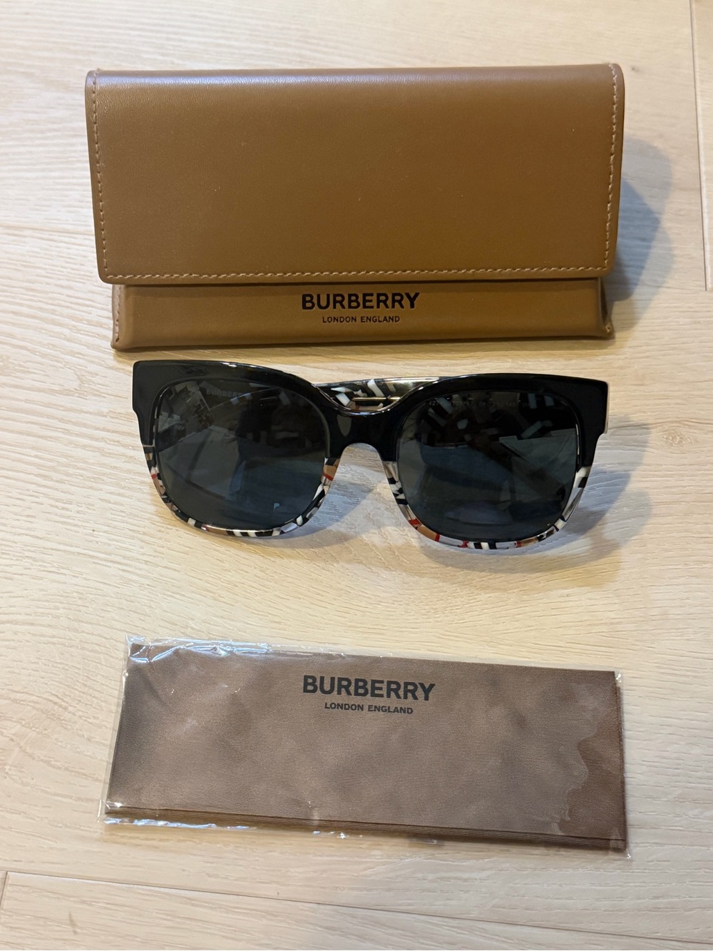 Burberry Black with Check Trim Cat-Eye Sunglasses